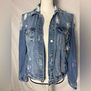 BP Teen Women Ripped/Distressed Blue Jeans Denim Jacket - Size M (A178)